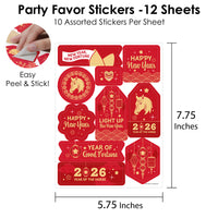 Lunar New Year - 2026 Year of the Horse Party Favor Sticker Set - 12 Sheets - 120 Stickers
