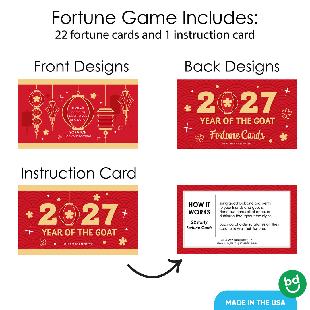 Lunar New Year - 2027 Year of the Goat Game Scratch Off Fortune Cards - 22 Count
