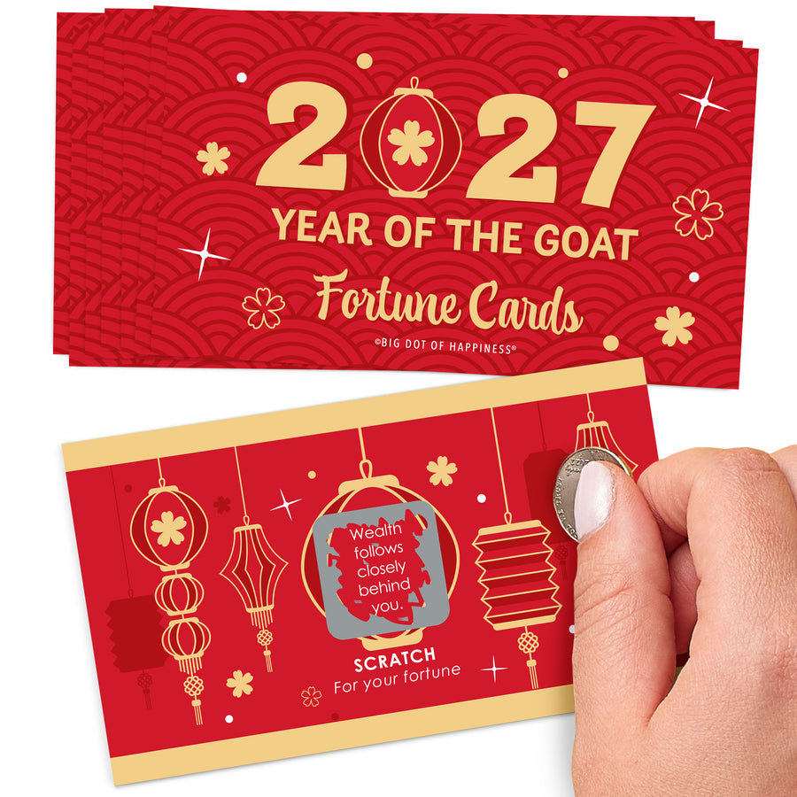 Lunar New Year - 2027 Year of the Goat Game Scratch Off Fortune Cards - 22 Count