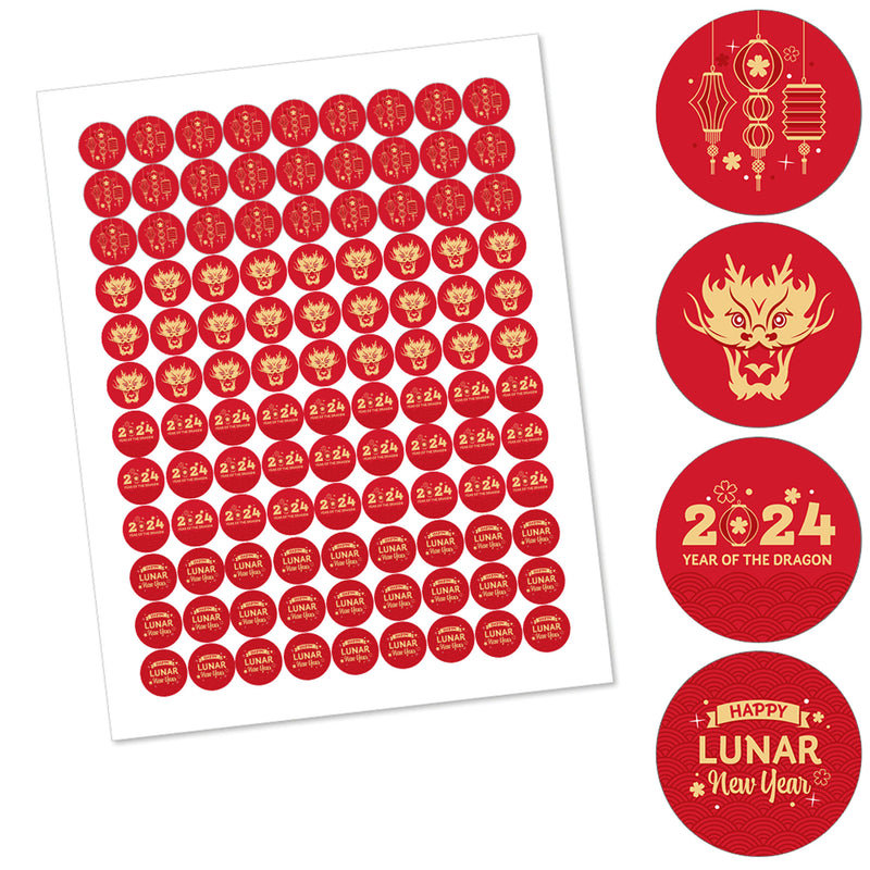 Lunar New Year - 2024 Year of the Dragon Round Candy Sticker Favors - Labels Fit Chocolate Candy (1 sheet of 108)
