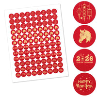 Lunar New Year - 2026 Year of the Horse Round Candy Sticker Favors - Labels Fit Chocolate Candy (1 sheet of 108)