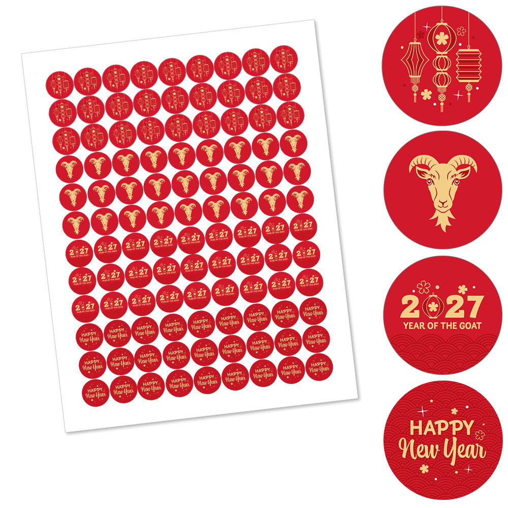 Lunar New Year - 2027 Year of the Goat Round Candy Sticker Favors - Labels Fit Chocolate Candy (1 sheet of 108)