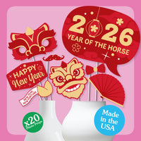 Lunar New Year - 2026 Year of the Horse Photo Booth Props Kit - 20 Count