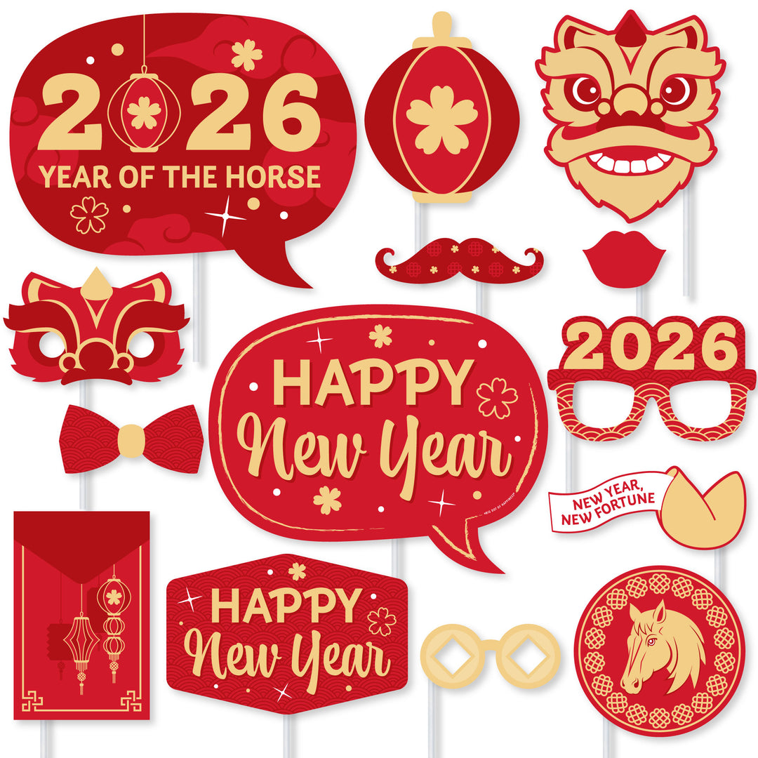Lunar New Year - 2026 Year of the Horse Photo Booth Props Kit - 20 Count