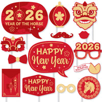 Lunar New Year - 2026 Year of the Horse Photo Booth Props Kit - 20 Count
