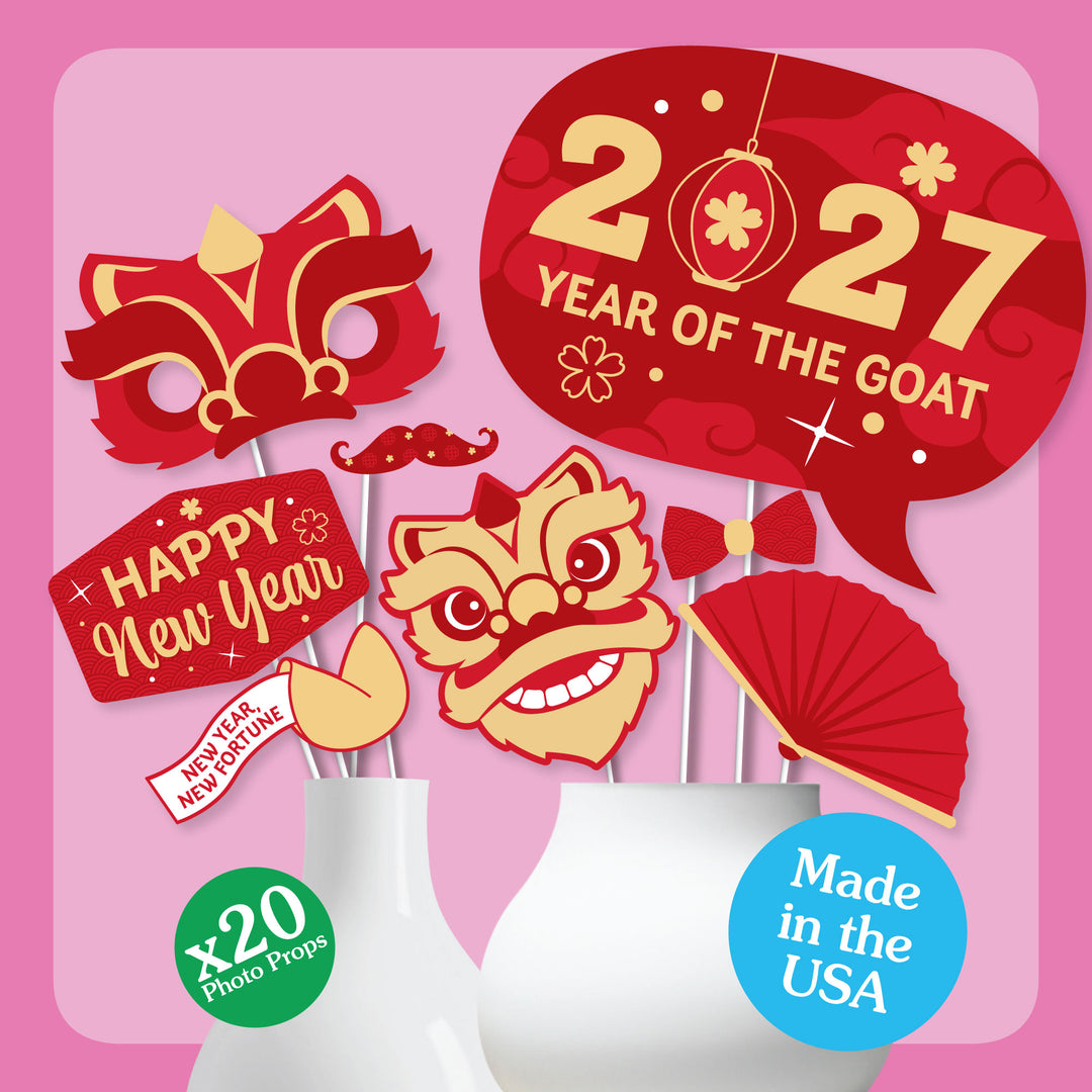 Lunar New Year - 2027 Year of the Goat Photo Booth Props Kit - 20 Count