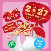 Lunar New Year - 2027 Year of the Goat Photo Booth Props Kit - 20 Count
