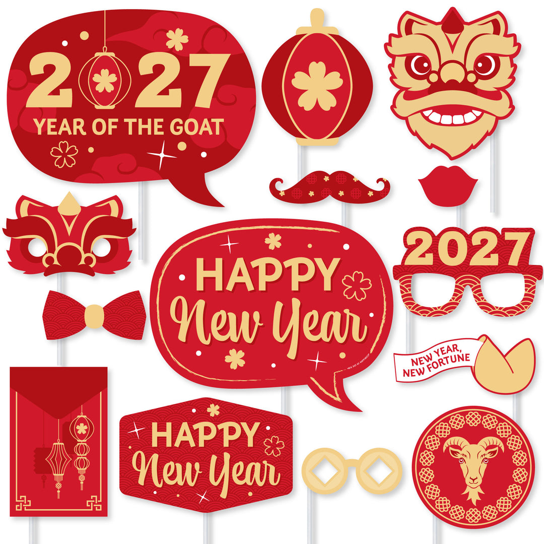 Lunar New Year - 2027 Year of the Goat Photo Booth Props Kit - 20 Count