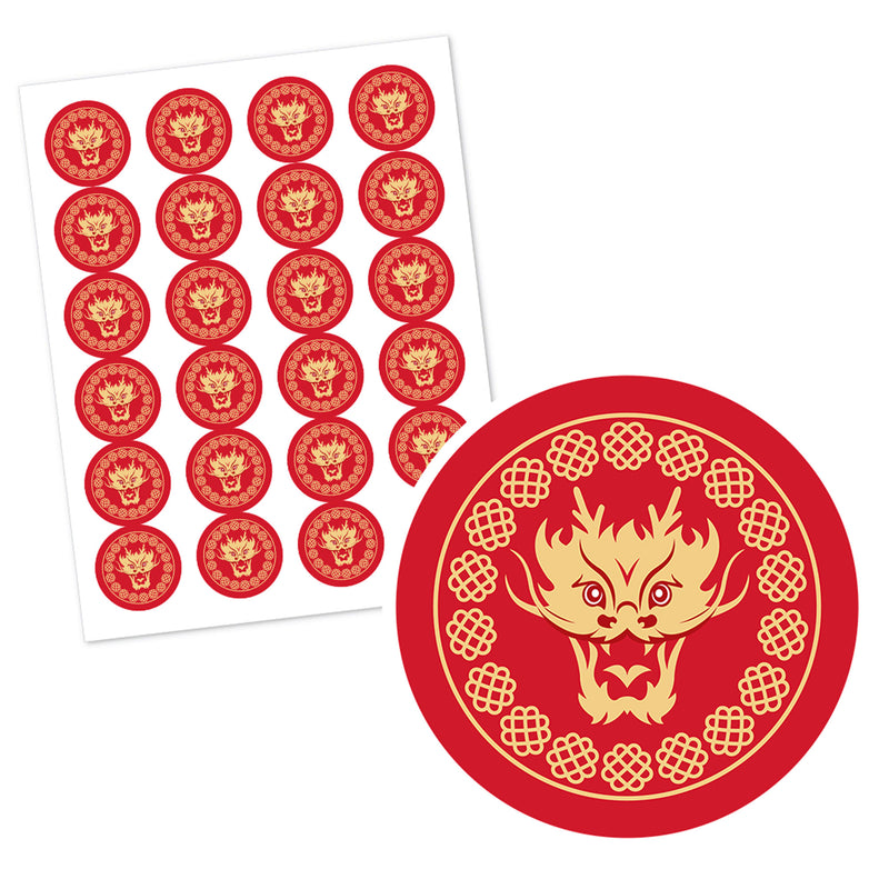 Lunar New Year - 2024 Year of the Dragon Circle Sticker Labels - 24 Count