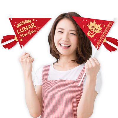 Lunar New Year - Triangle 2024 Year of the Dragon Photo Props - Pennant Flag Centerpieces - Set of 20