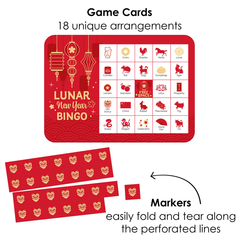 Lunar New Year - Picture Bingo Cards and Markers - Bingo Game - Set of 18