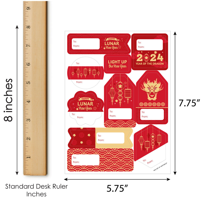 Lunar New Year - Assorted 2024 Year of the Dragon Gift Tag Labels - To and From Stickers - 12 Sheets - 120 Stickers