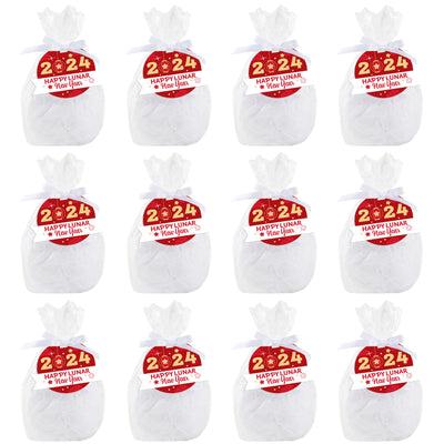 Lunar New Year - 2024 Year of the Dragon Clear Goodie Favor Bags - Treat Bags With Tags - Set of 12