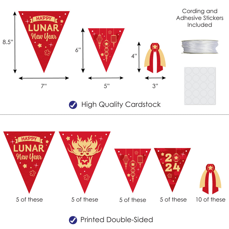 Lunar New Year - DIY 2024 Year of the Dragon Party Pennant Garland Decoration - Triangle Banner - 30 Pieces