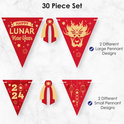 Lunar New Year - DIY 2024 Year of the Dragon Party Pennant Garland Decoration - Triangle Banner - 30 Pieces