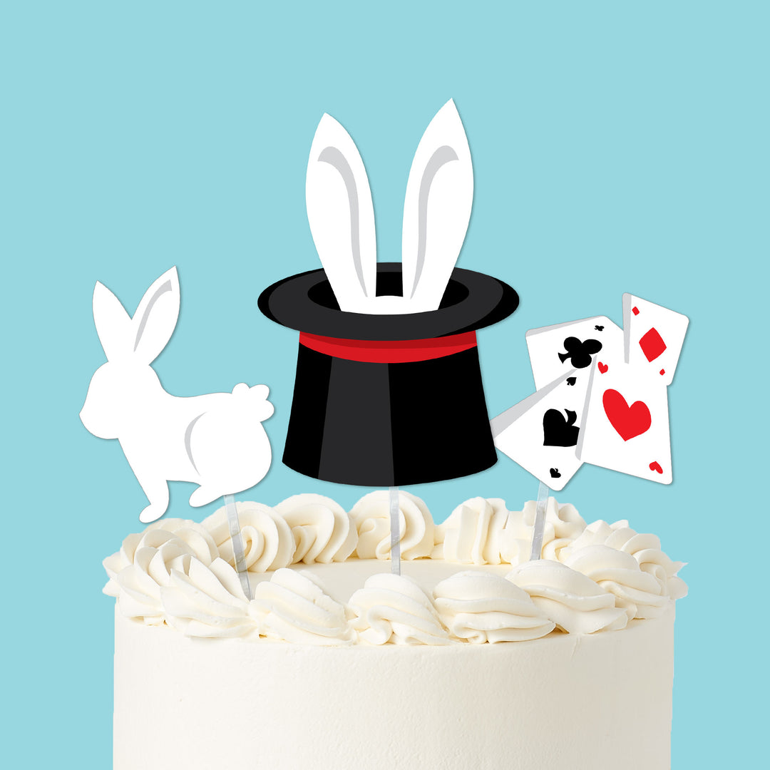 magic show cake toppers 3 piece set on birthday cake