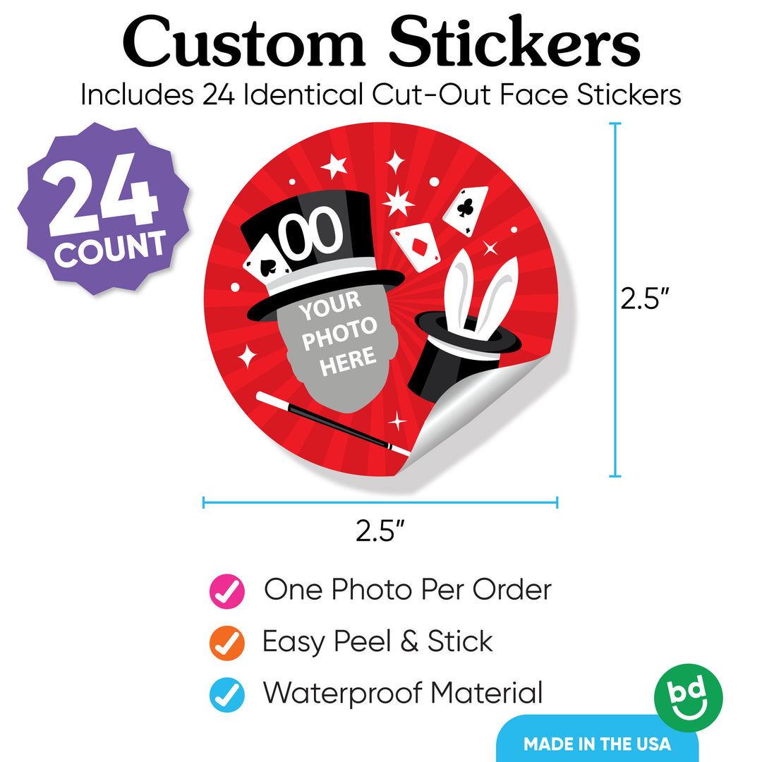 Custom Face Round Stickers - Magic Show - 24 Ct