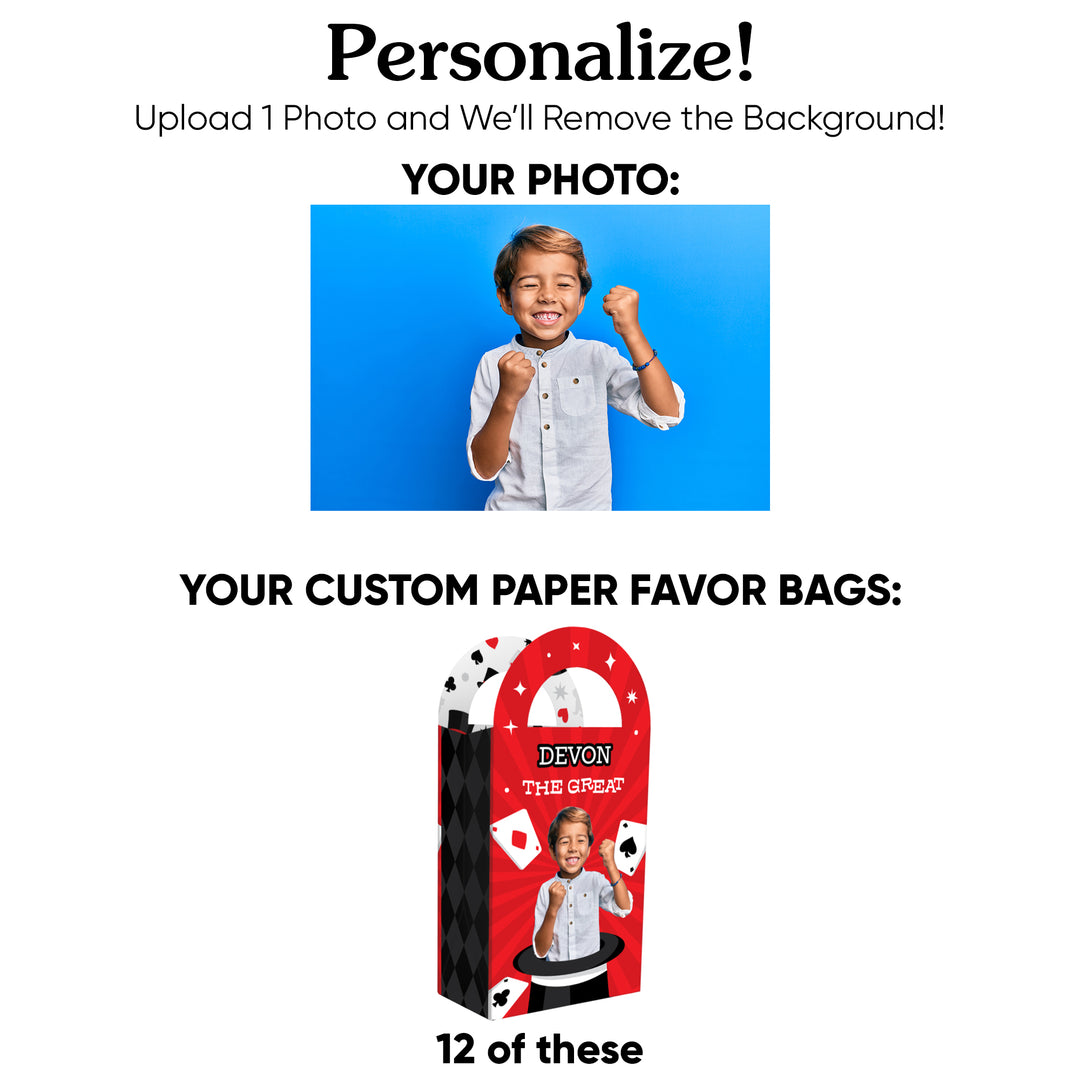 Custom Photo Magic Show Paper Favor Bags - 12 Ct