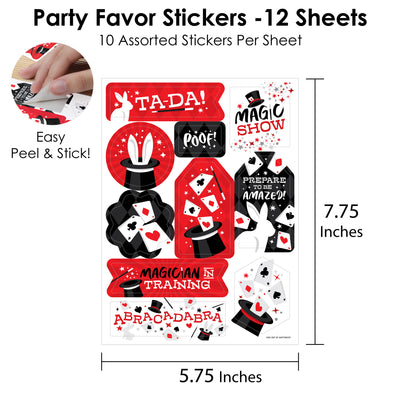 Ta-Da, Magic Show - Magical Birthday Party Favor Sticker Set - 12 Sheets - 120 Stickers