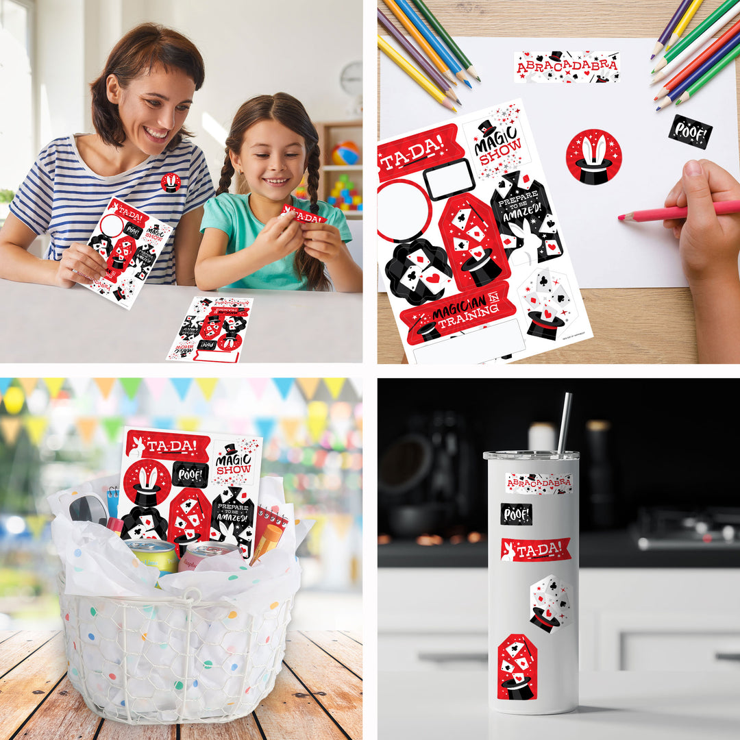 Ta-Da, Magic Show - Magical Birthday Party Favor Sticker Set - 12 Sheets - 120 Stickers