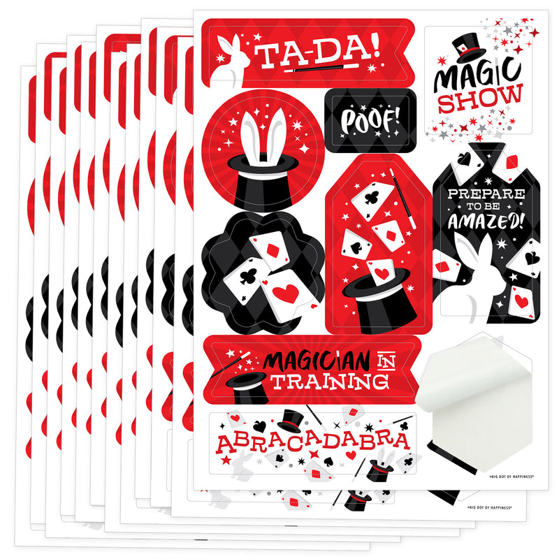 Ta-Da, Magic Show - Magical Birthday Party Favor Sticker Set - 12 Sheets - 120 Stickers