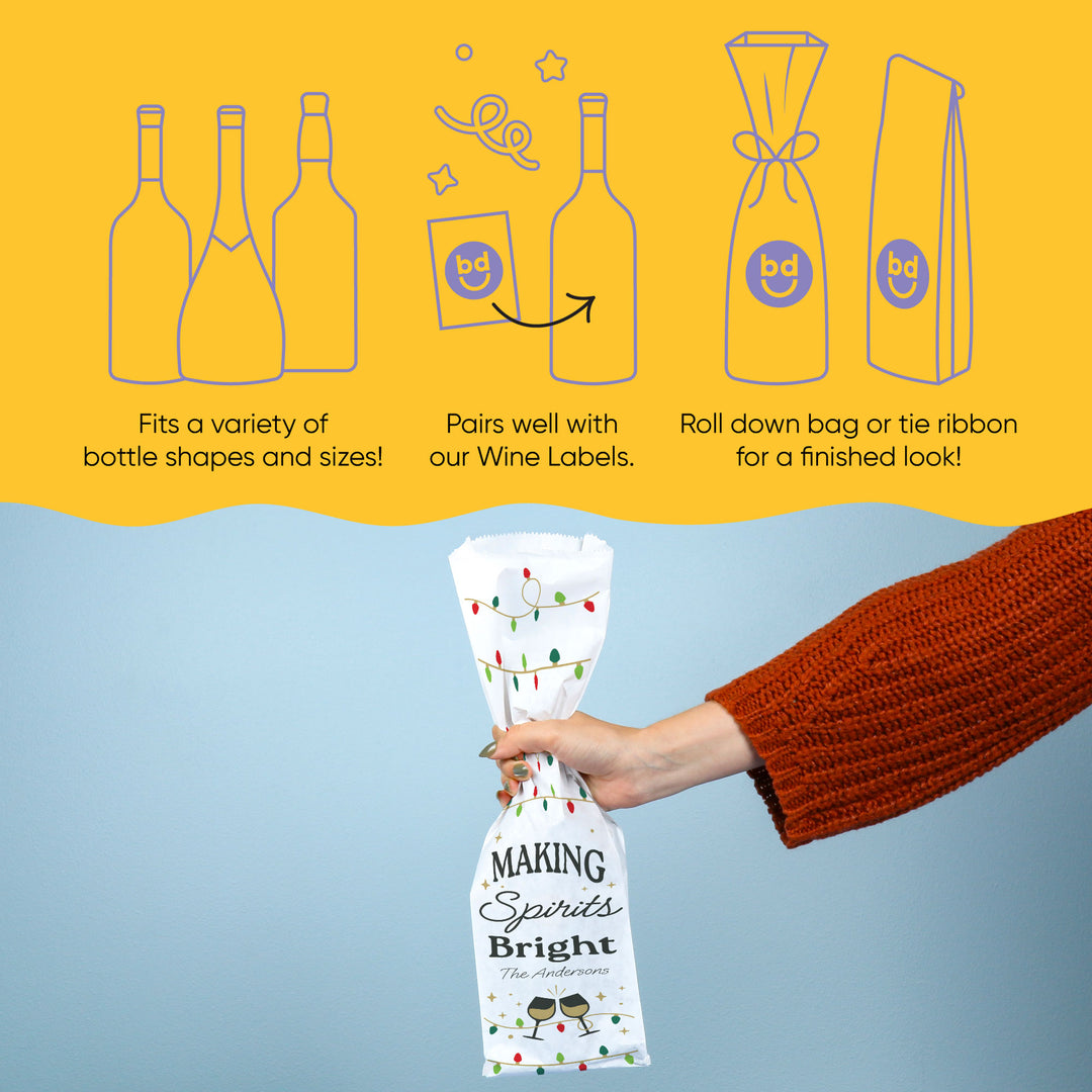 Custom Text Wine Bags - Making Spirits Bright