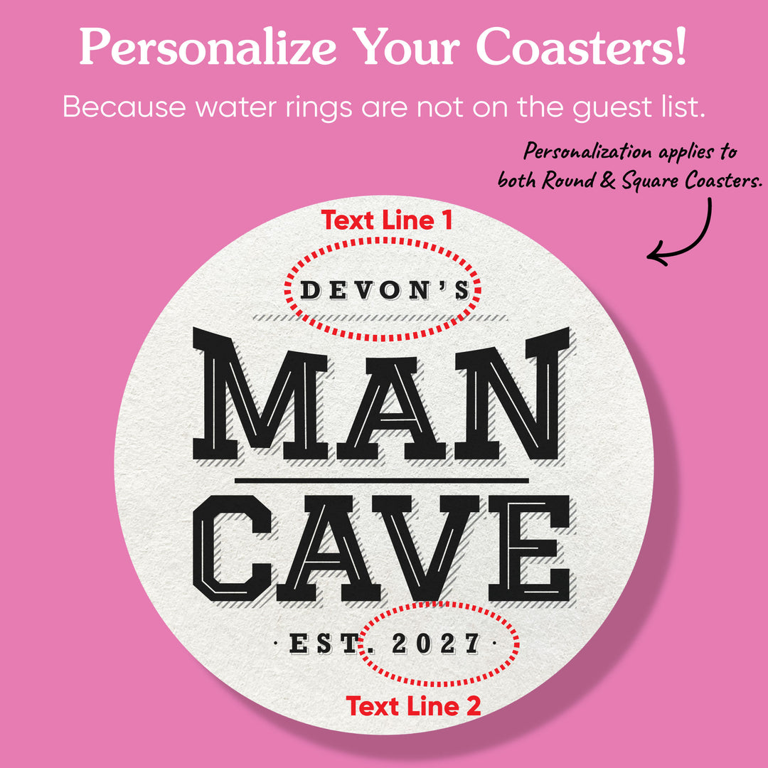 Custom Text Coasters - Man Cave