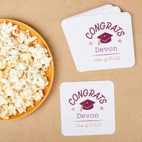 100-count Maroon personalized coasters stacked