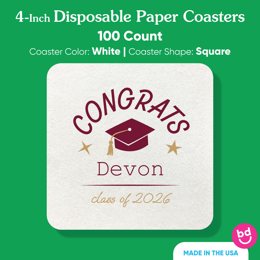 Maroon graduation coaster pulpboard thickness view