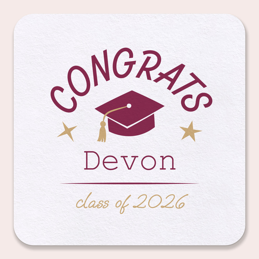 Maroon personalized graduation drink coasters 100ct
