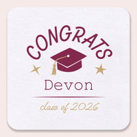 Maroon personalized graduation drink coasters 100ct