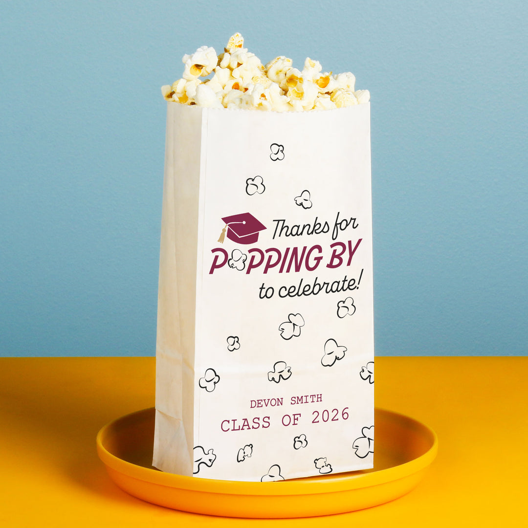 Maroon graduation popcorn bag gusset detail