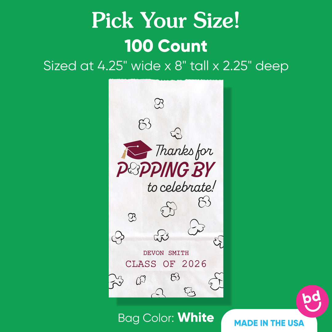100-count Maroon personalized snack bags stacked