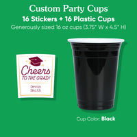 Set of 16 black cups and stickers