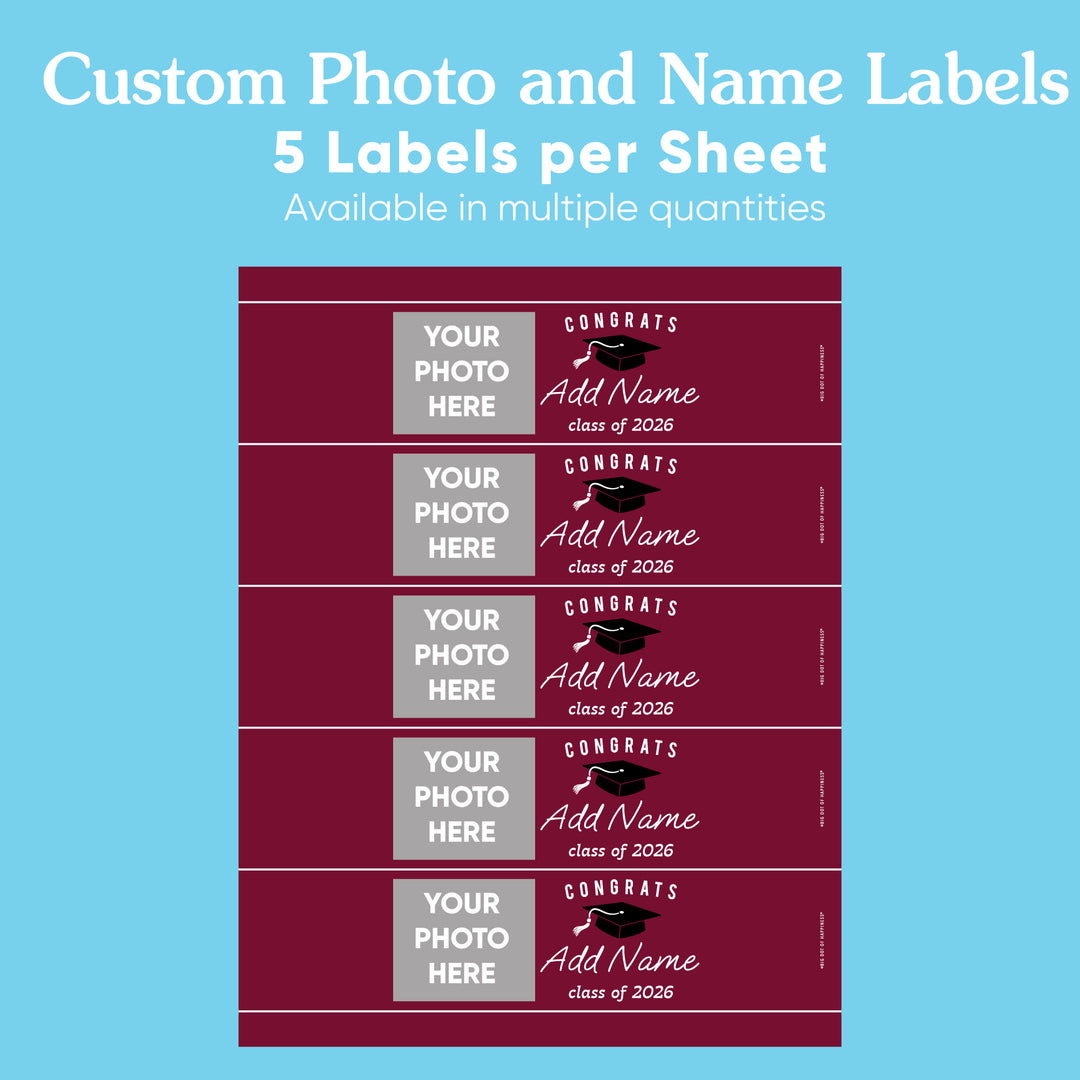Custom Photo Maroon Graduation Water Bottle Labels