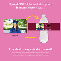 Custom Photo Maroon Graduation Water Bottle Labels