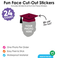 Custom Maroon Grad Cap Fun Face Cut-Out Stickers - Set of 24