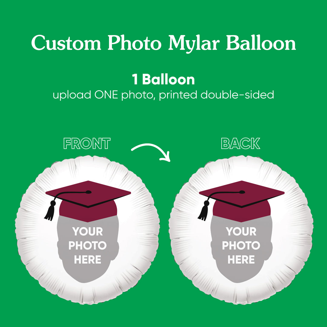 Personalized Fun Face Maroon Grad Cap Balloon - Double Sided - 1 Ct