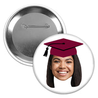 Custom Fun Face Maroon Grad Cap Pinback Buttons - 8 Ct