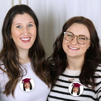 Custom Fun Face Maroon Grad Cap Pinback Buttons - 8 Ct