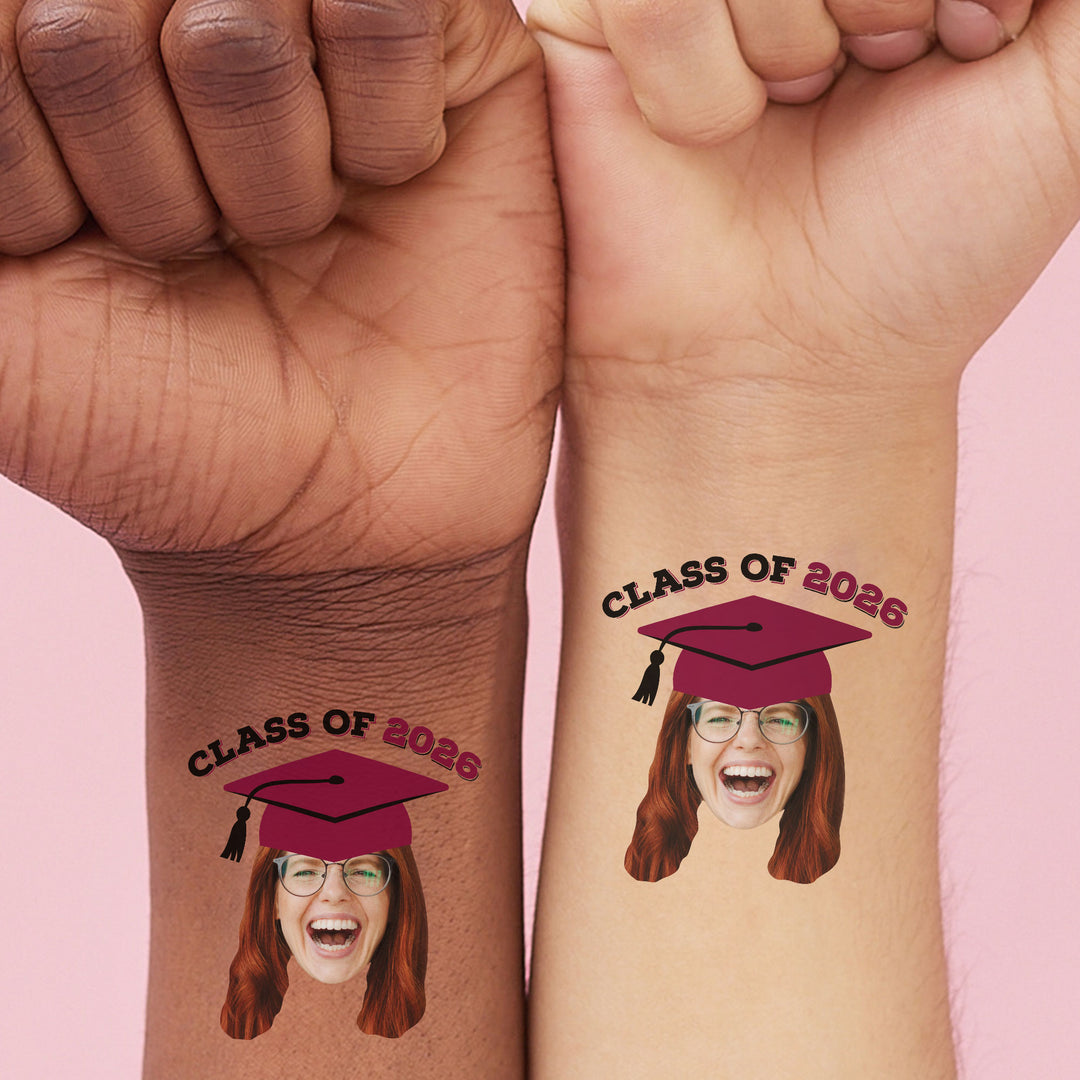 Custom Maroon Grad Cap Temporary Tattoos - 12 Ct