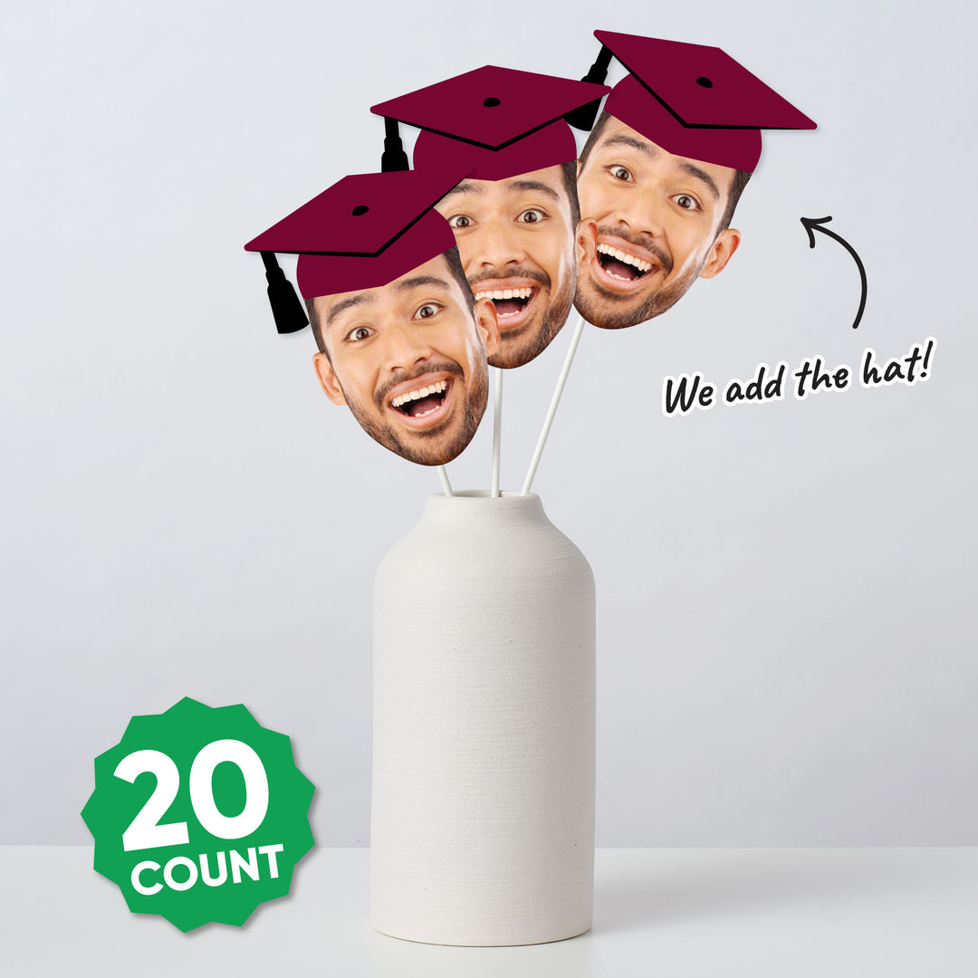 Custom Fun Face Maroon Grad Cap Essentials - 20 Ct