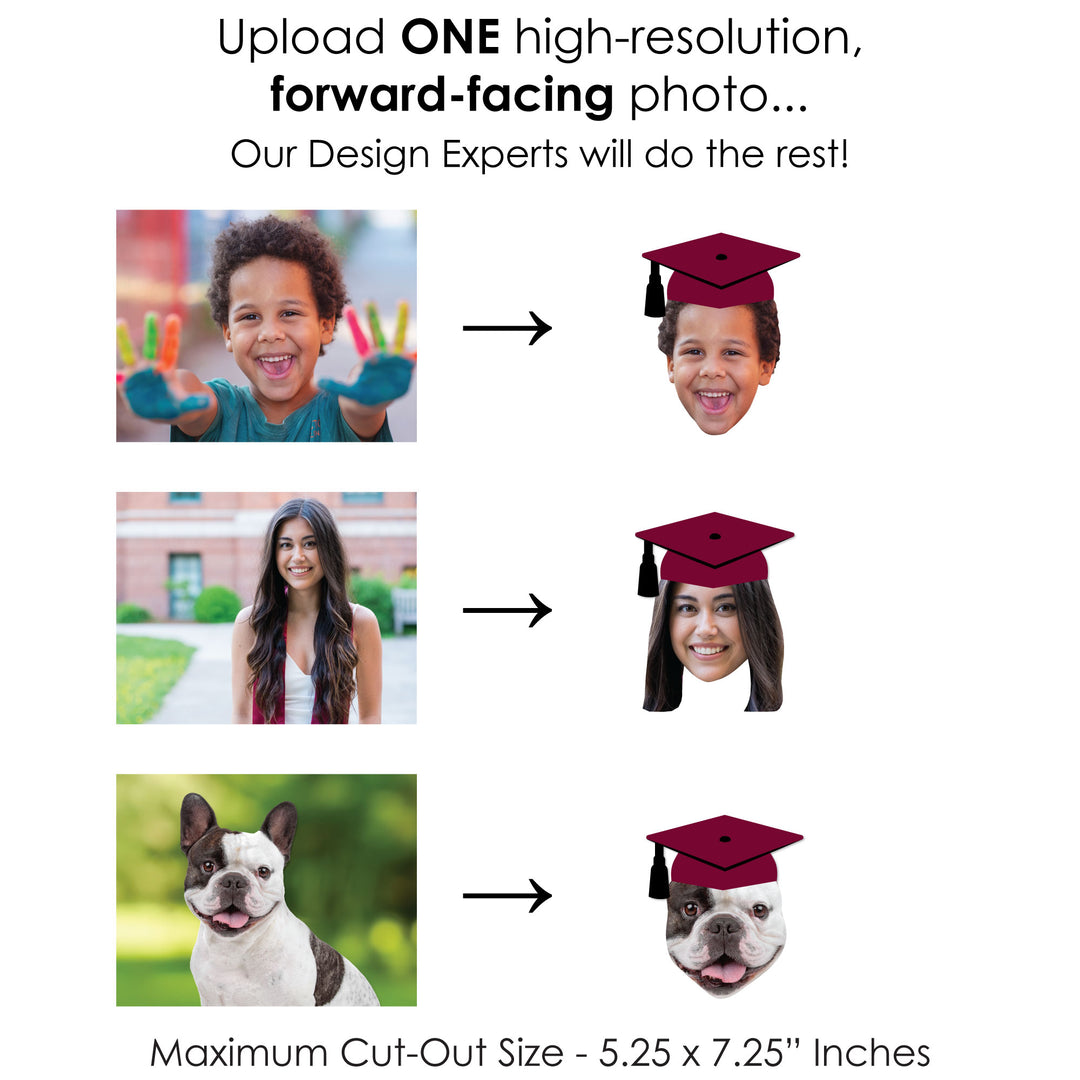 Custom Fun Face Maroon Grad Cap Essentials - 20 Ct
