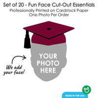 Custom Fun Face Maroon Grad Cap Essentials - 20 Ct