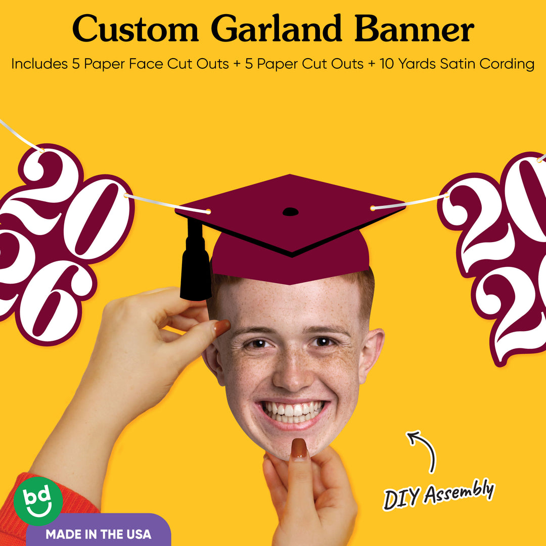 Personalized graduation face with cap and maroon 2026 design