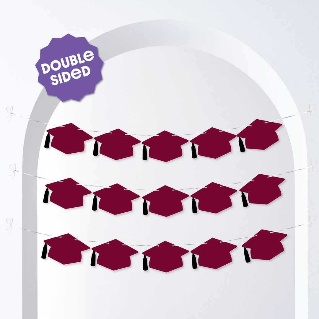 Maroon Grad Cap Garland Banner - 15 Pc