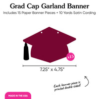 Maroon Grad Cap Garland Banner - 15 Pc