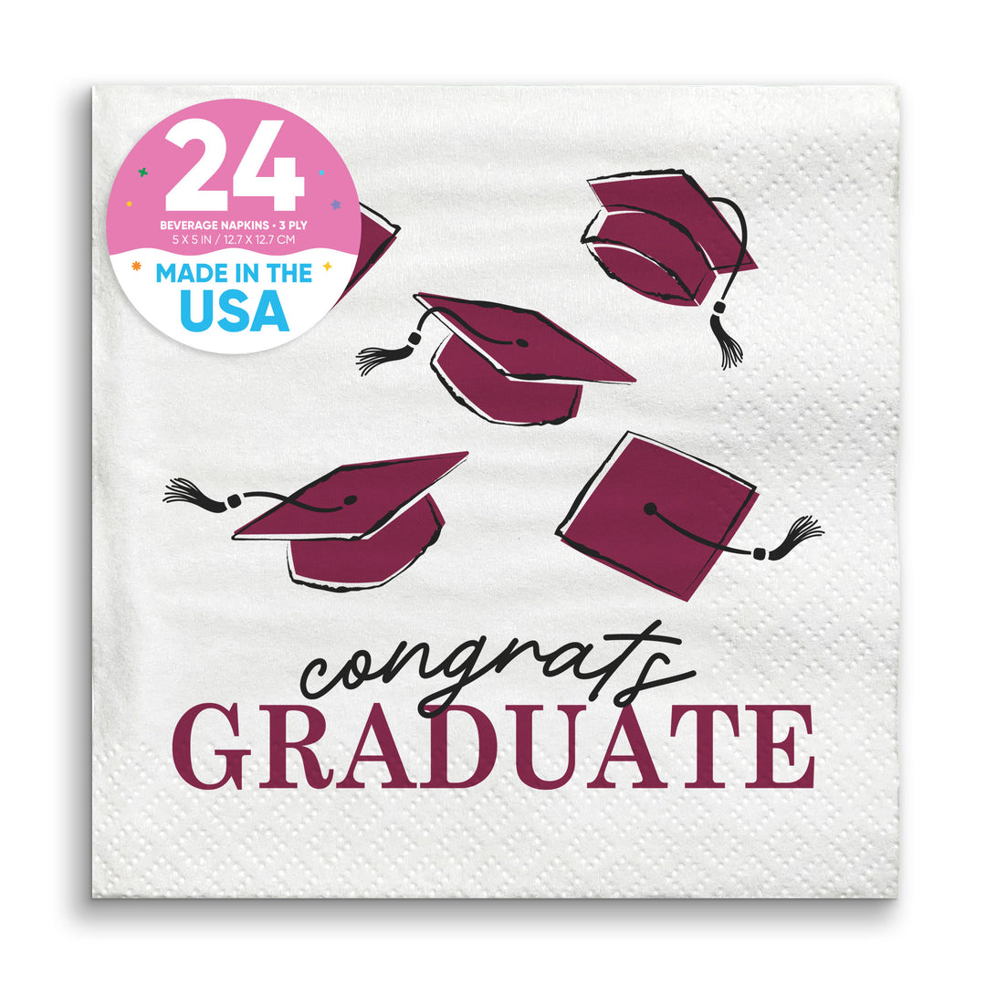 Napkins - Maroon Graduation - 24 Ct