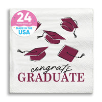 Napkins - Maroon Graduation - 24 Ct