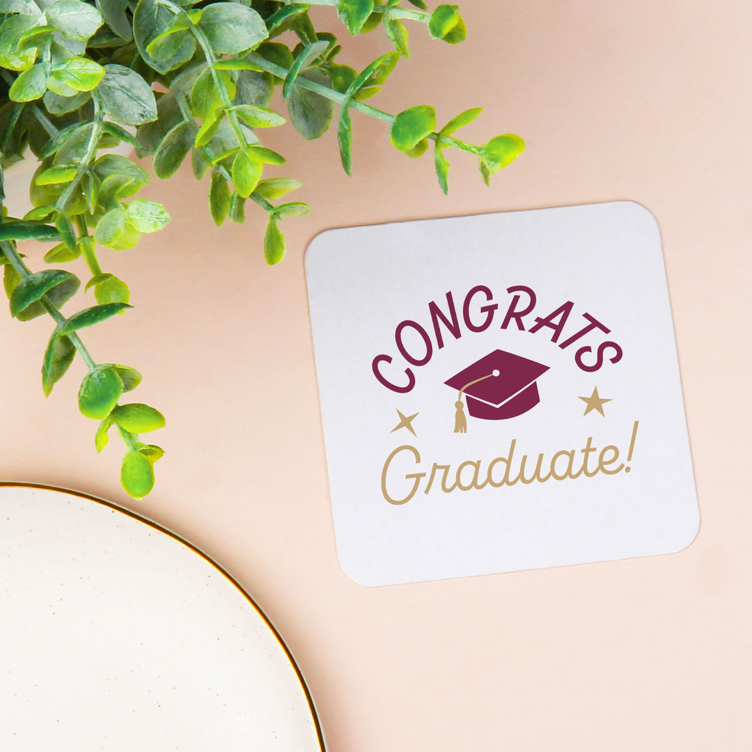Maroon graduation cap coaster front detail